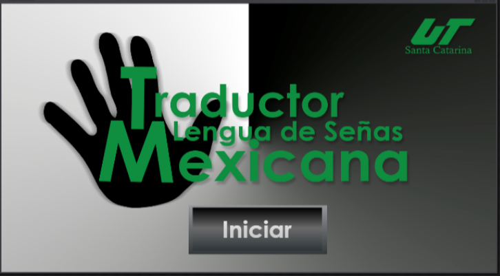 Pantalla de bienvenida del traductor de lengua de señas mexicana con Kinect